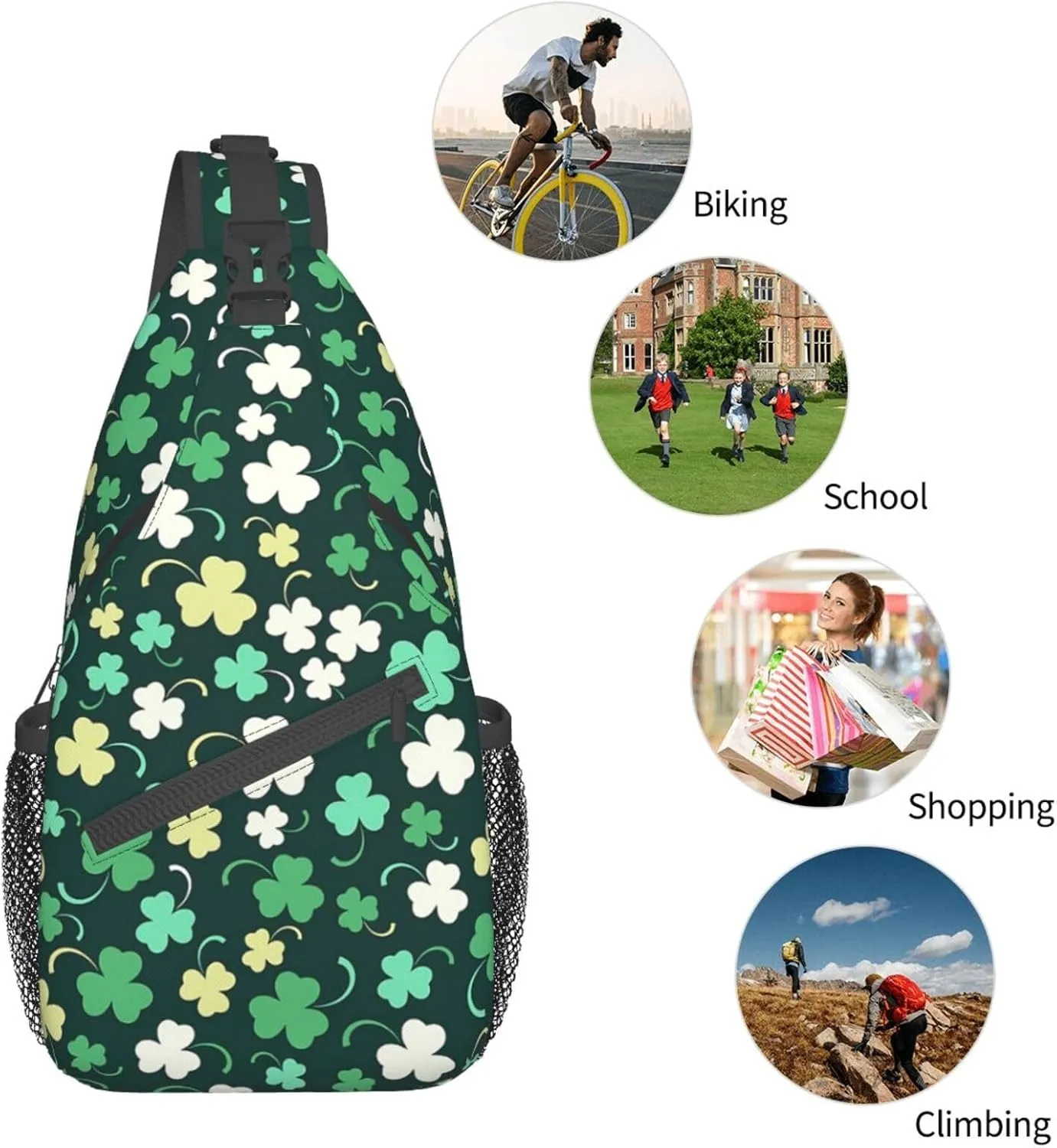 Lucky Shamrocks St. Patrick's Day Crossbody Sling Backpack Travel Daypack For Men Women Shoulder Bag
