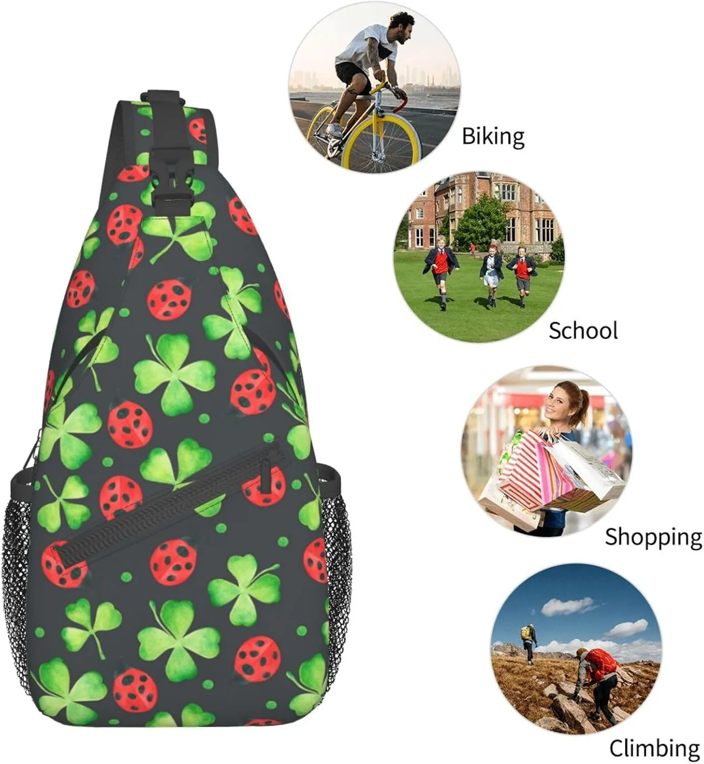 Lucky Shamrocks St. Patrick's Day Crossbody Sling Backpack Travel Daypack For Men Women Shoulder Bag