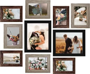 LUCKYLIFE Picture Frame Set 10-Pack, Gallery Wall Frame Collage with 8x10 5x7 4x6 Frames in 3 Different Finishes