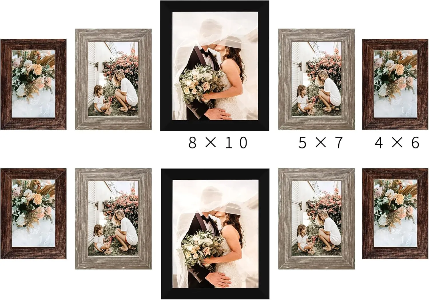 LUCKYLIFE Picture Frame Set 10-Pack, Gallery Wall Frame Collage with 8x10 5x7 4x6 Frames in 3 Different Finishes