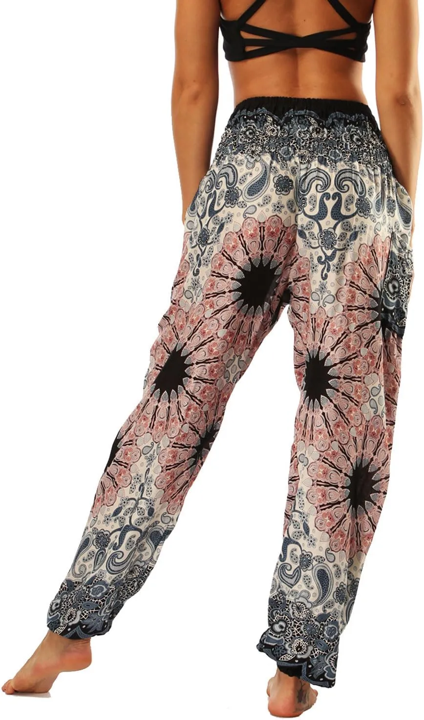 Lu's Chic Women's Boho Pants Harem Smocked Waist Yoga Hippie Palazzo Summer Beach Pants
