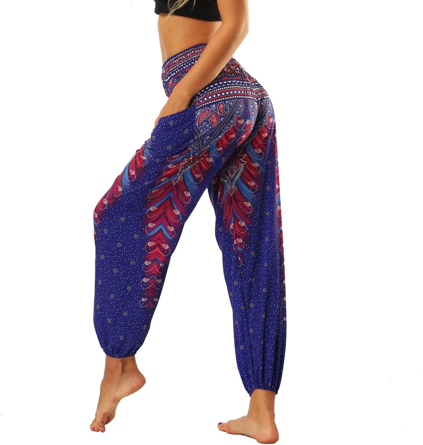 Lu's Chic Women's Boho Pants Harem Smocked Waist Yoga Hippie Palazzo Summer Beach Pants
