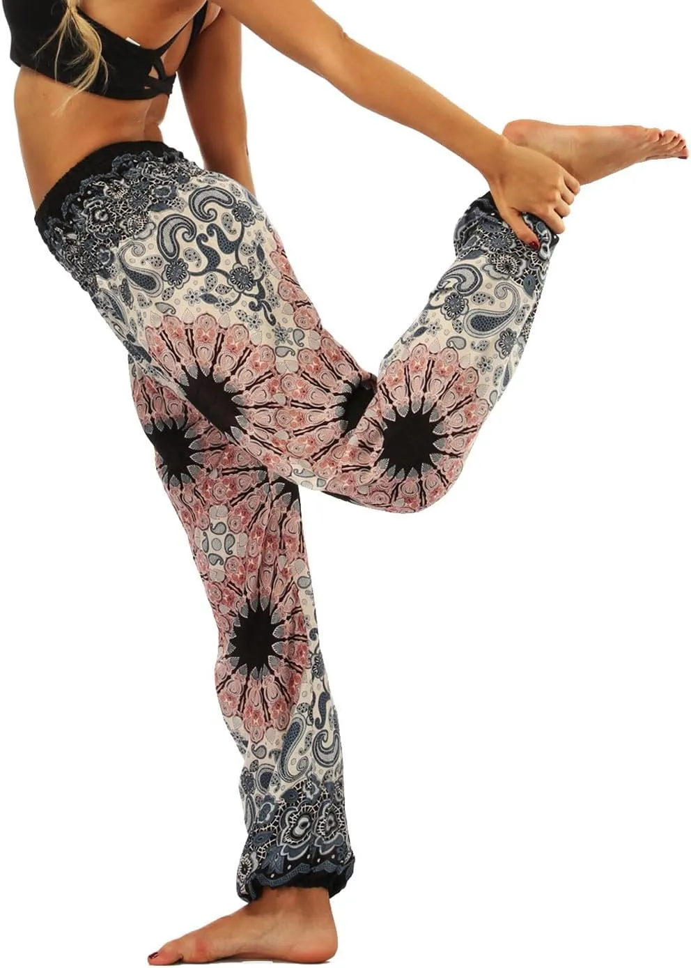 Lu's Chic Women's Boho Pants Harem Smocked Waist Yoga Hippie Palazzo Summer Beach Pants