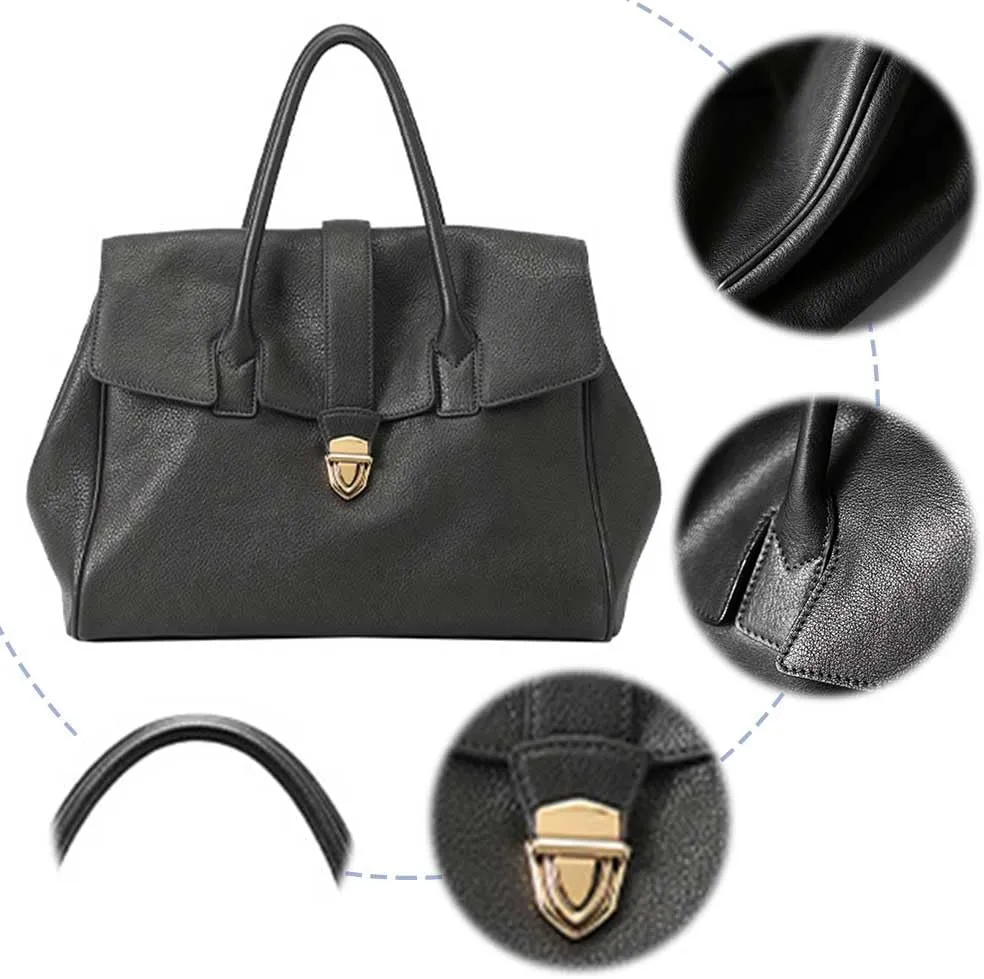 Lushandy Genuine Leather Tote Bag for Women, Luxury Top-Handle Handbag Designer Satchel Bag Large Work Tote Bag Purse