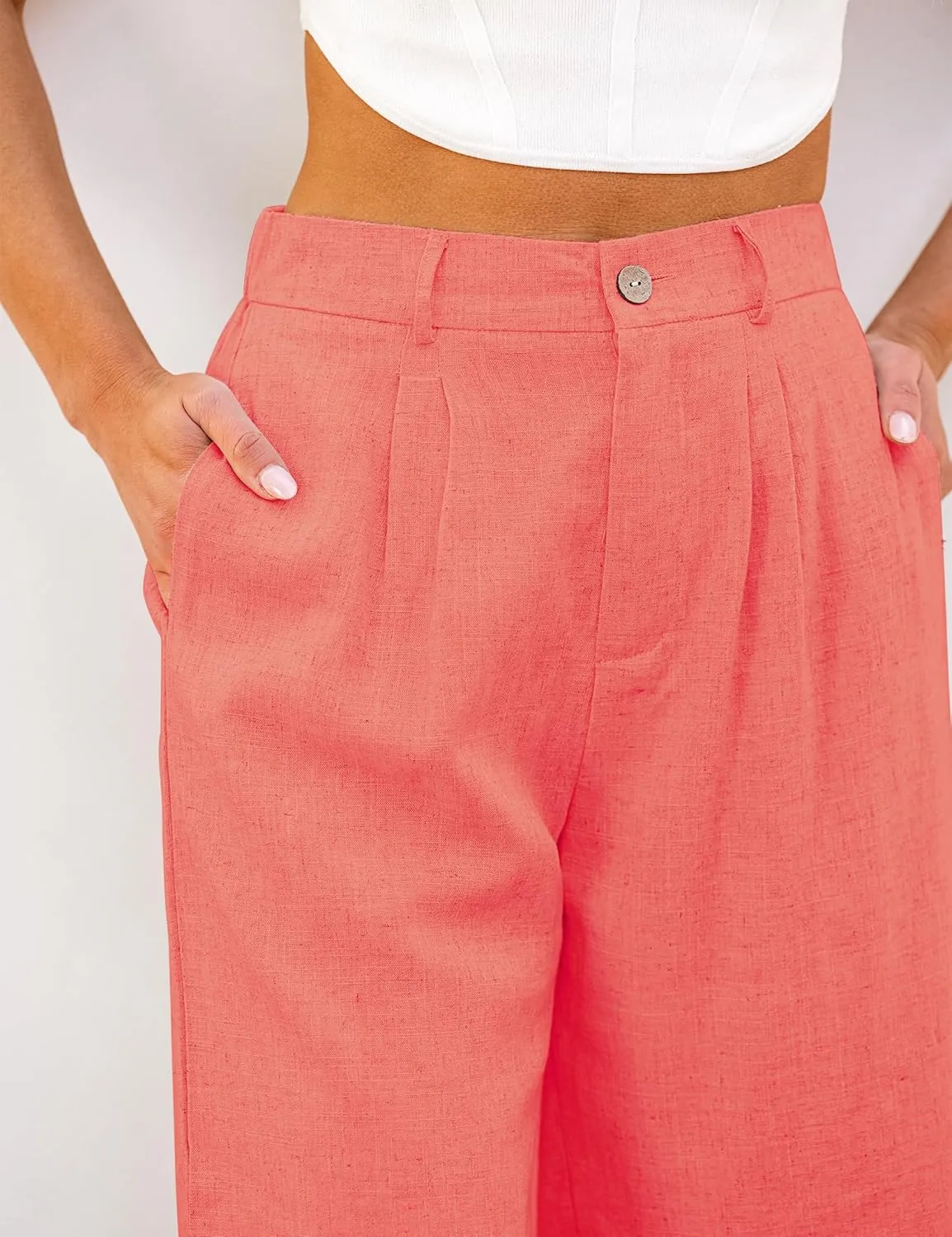 luvamia Bermuda Shorts for Women High Waisted Linen Dressy Casual Pleated Wide Leg Summer Shorts with Elastic Waist