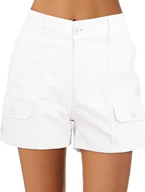 luvamia Cargo Shorts for Women Casual Summer High Waisted Chino Shorts Ribbed Elastic Waist Utility Pockets Comfy Shorts
