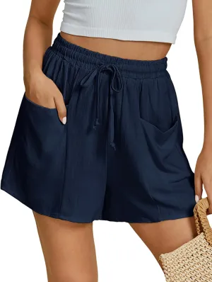 luvamia Linen Shorts for Women Trendy High Waisted Casual Summer Pull On Drawstring Beach Loost Fit Shorts with Pockets