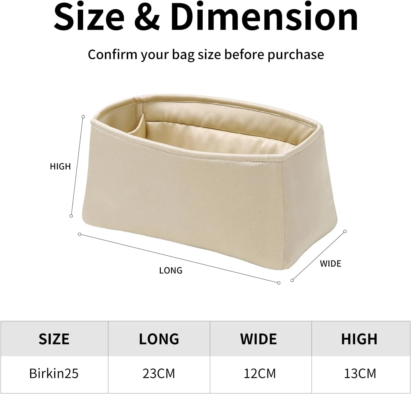 Luxury Silk Purse Organizer for Birkin 25 - Silky Smooth Handbag Insert with Hidden Zipper, Lightweight and Supportive Tote Shaper for Elegant Storage (Craie)