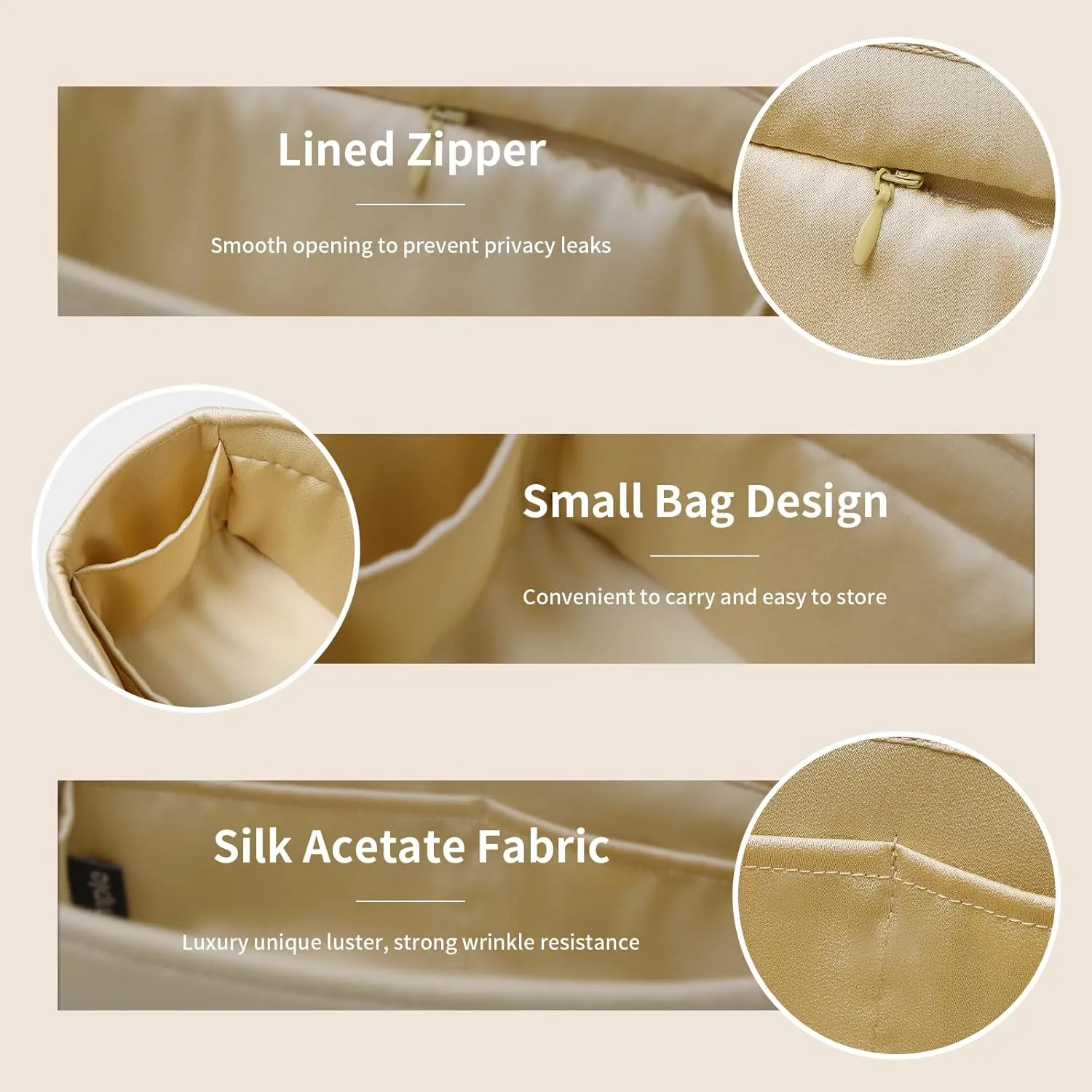 Luxury Silk Purse Organizer for Birkin 25 - Silky Smooth Handbag Insert with Hidden Zipper, Lightweight and Supportive Tote Shaper for Elegant Storage (Goldenbrown)