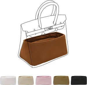 Luxury Silk Purse Organizer for Birkin 25 - Silky Smooth Handbag Insert with Hidden Zipper, Lightweight and Supportive Tote Shaper for Elegant Storage (Goldenbrown)