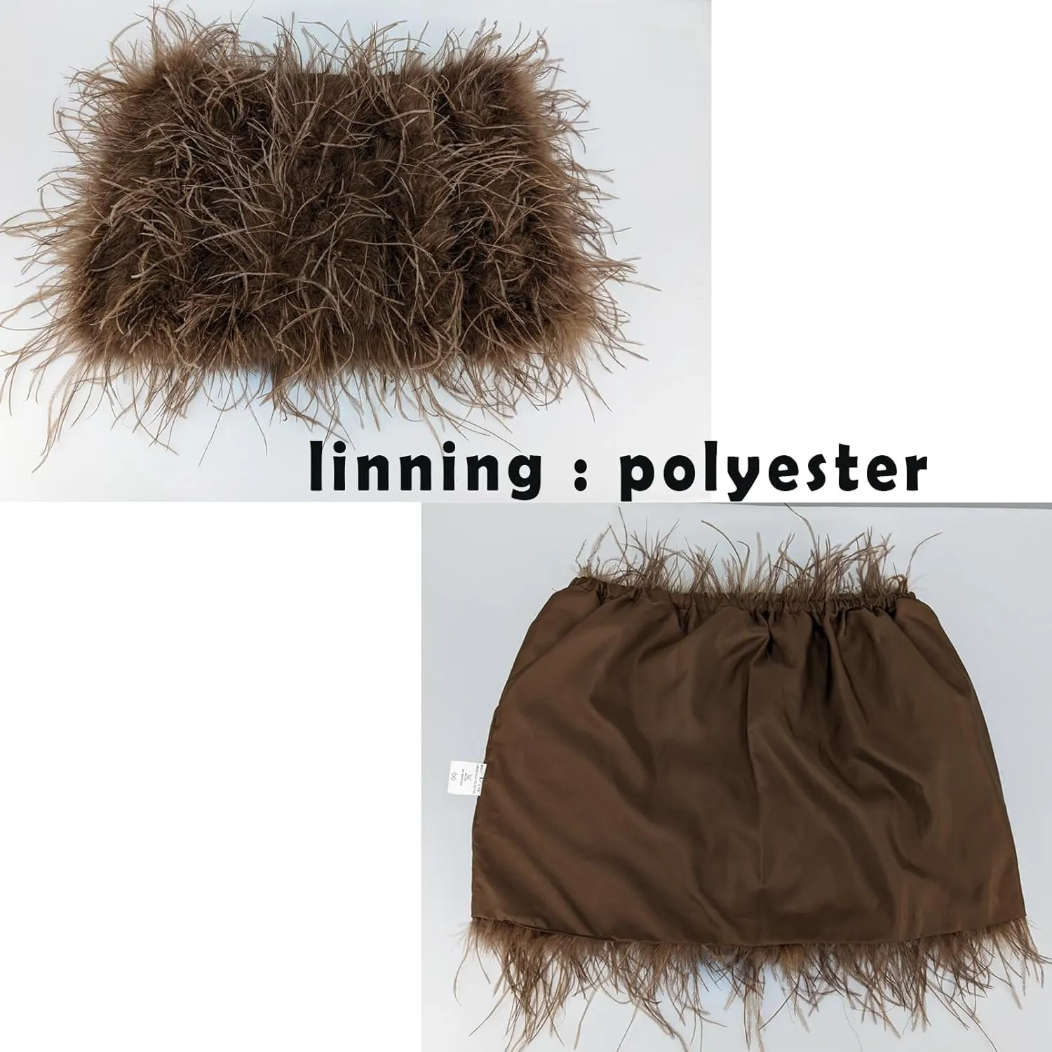 LVCOMEFF Women Ostrich Feather Mini Skirt Hot Elastic Waist Furry Booty Party Club Luxury