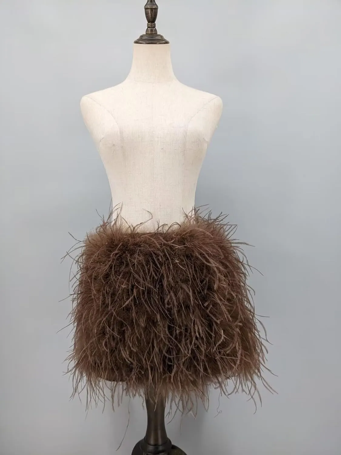 LVCOMEFF Women Ostrich Feather Mini Skirt Hot Elastic Waist Furry Booty Party Club Luxury