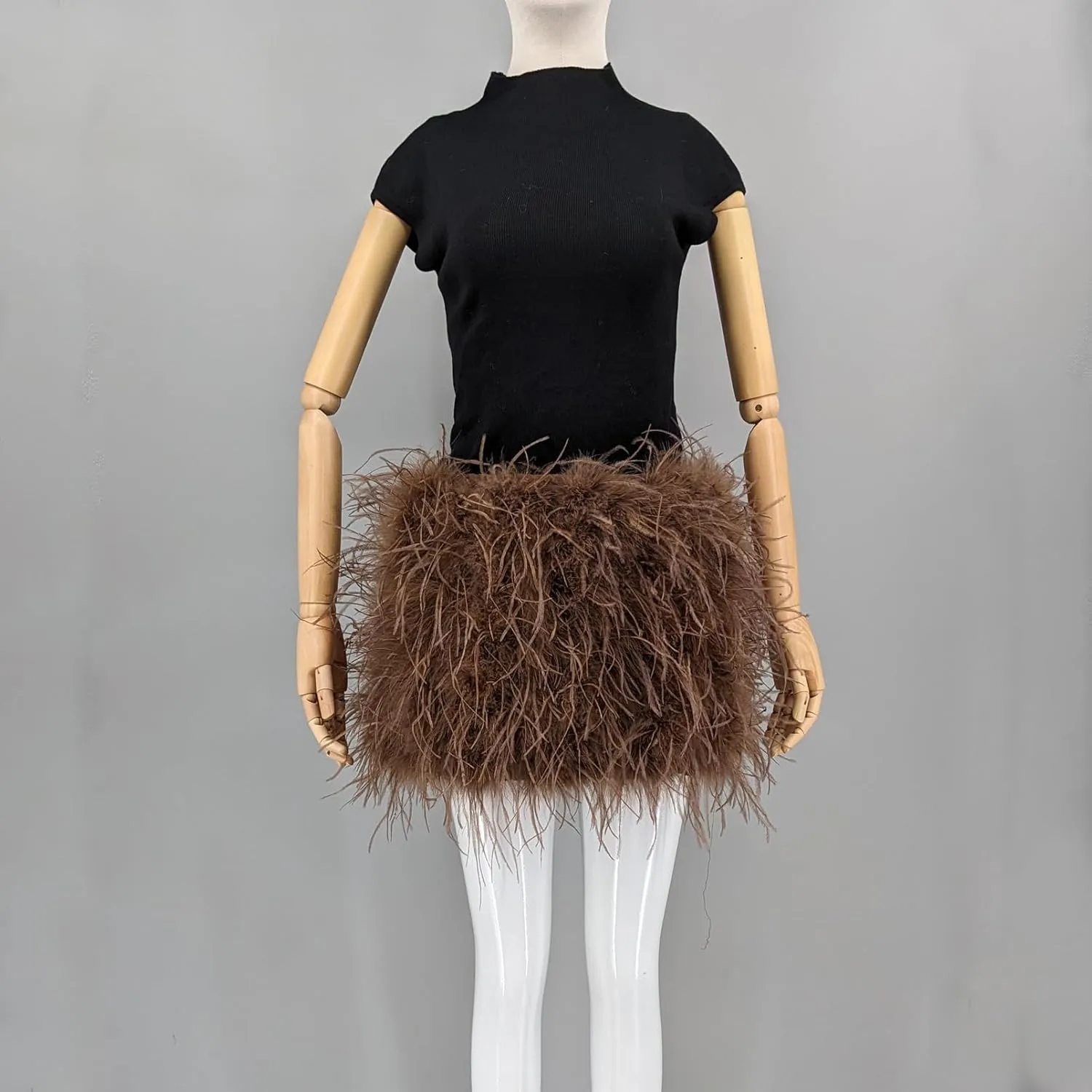 LVCOMEFF Women Ostrich Feather Mini Skirt Hot Elastic Waist Furry Booty Party Club Luxury