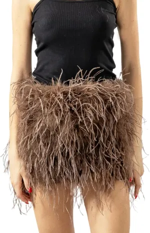 LVCOMEFF Women Ostrich Feather Mini Skirt Hot Elastic Waist Furry Booty Party Club Luxury