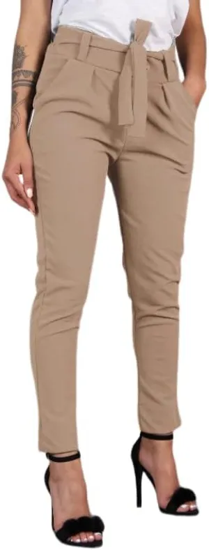 LYANER Women's High Waist Elastic Tie Front Pencil Pants Trousers with Pockets