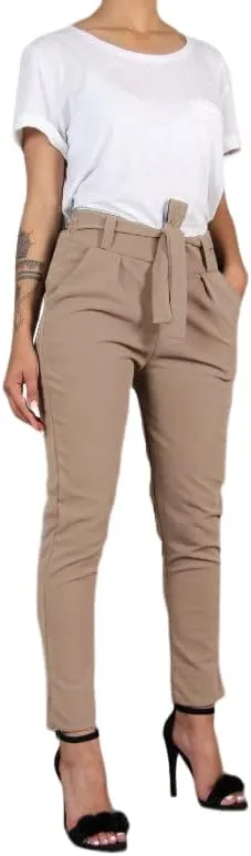 LYANER Women's High Waist Elastic Tie Front Pencil Pants Trousers with Pockets