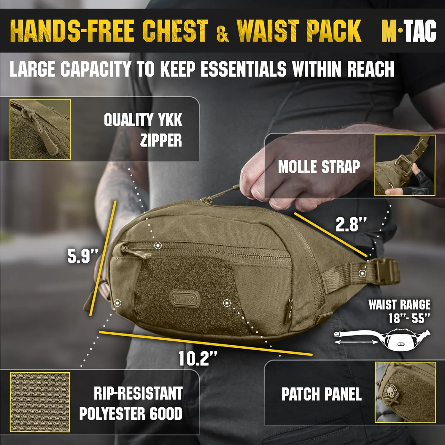 M-Tac Companion Waist Pack - Tactical Belt Bag EDC - Fanny Pack for Men (Ranger Green, Large)