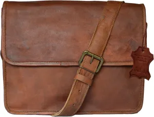 Madosh, Men's Genuine Leather Flap Over Bag Messenger Crossbody Handbag Handmade Laptop Brown Office Shoulder Bag