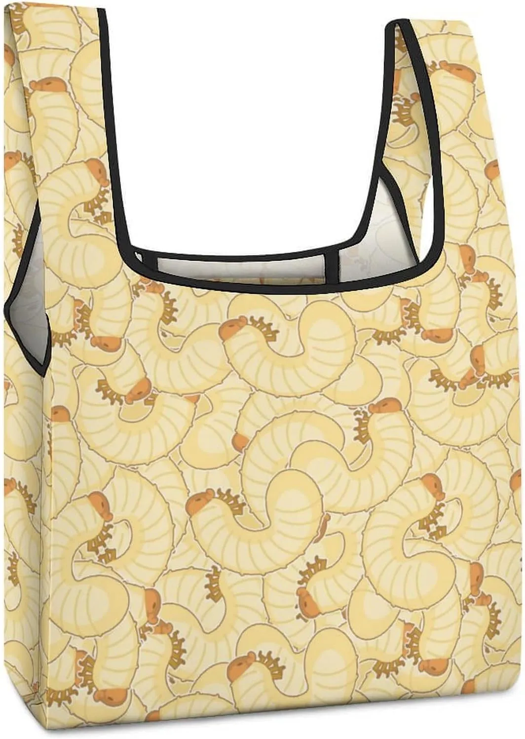 Maggot Beetle Larva Grocery Bags Reusable Shopping Bags Large Tote Bags Foldable with Long Handles