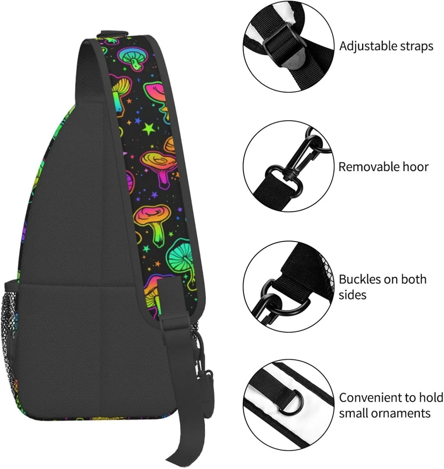 Magic Mushrooms Sling Bag For Women Men Fashion Mushroom Backpack Crossbody Shoulder Bag Sling Backpack Chest Bag Travel Hiking Casual Sport Daypack