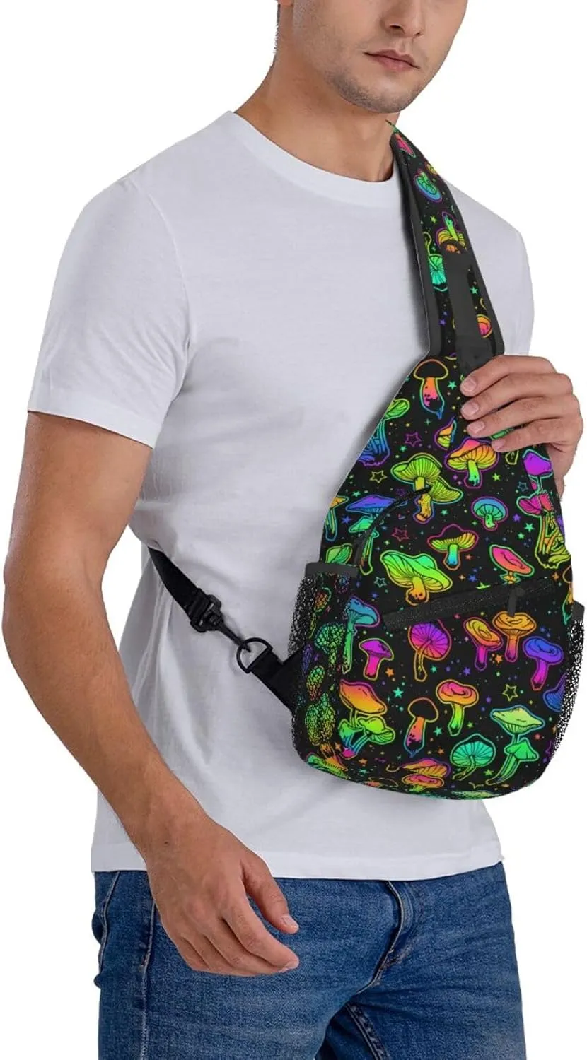 Magic Mushrooms Sling Bag For Women Men Fashion Mushroom Backpack Crossbody Shoulder Bag Sling Backpack Chest Bag Travel Hiking Casual Sport Daypack