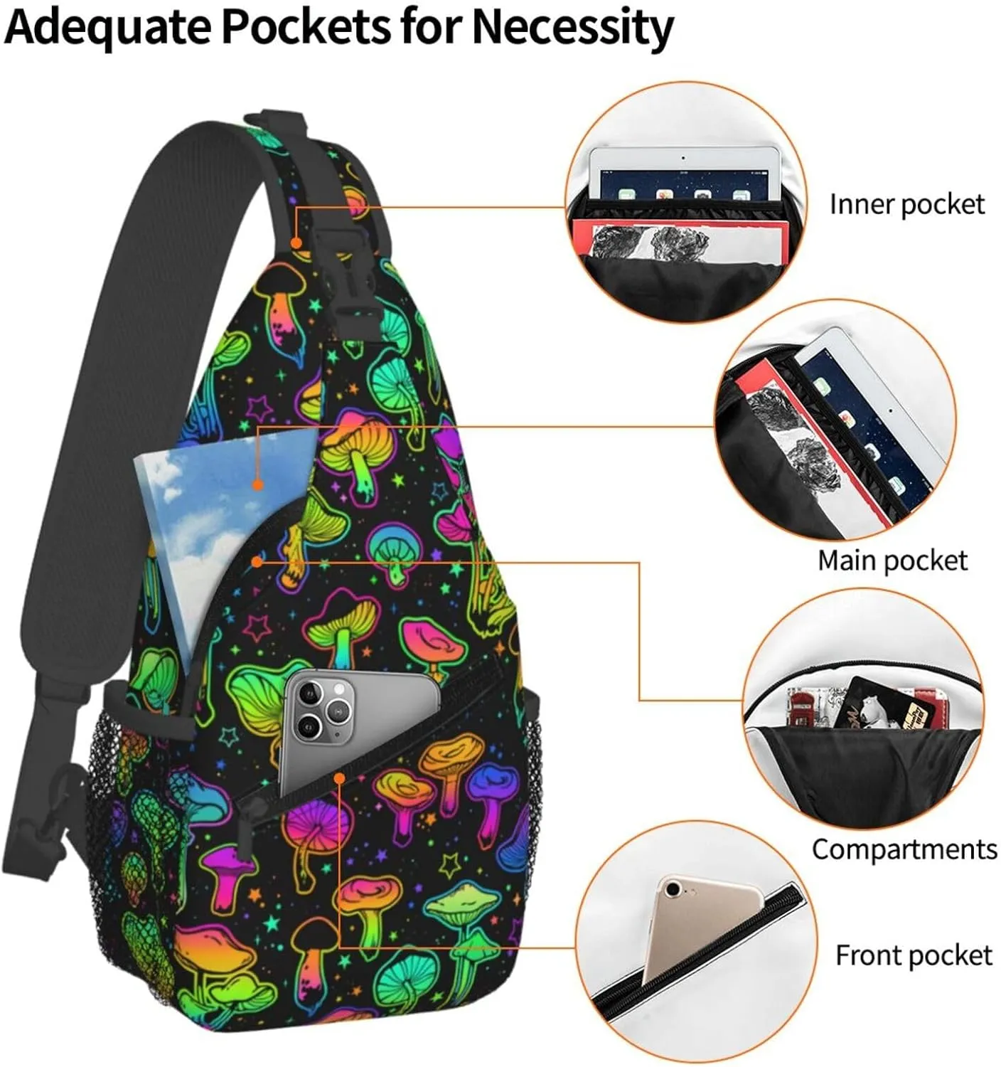 Magic Mushrooms Sling Bag For Women Men Fashion Mushroom Backpack Crossbody Shoulder Bag Sling Backpack Chest Bag Travel Hiking Casual Sport Daypack