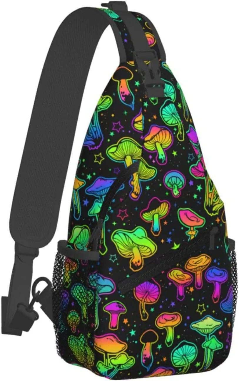 Magic Mushrooms Sling Bag For Women Men Fashion Mushroom Backpack Crossbody Shoulder Bag Sling Backpack Chest Bag Travel Hiking Casual Sport Daypack