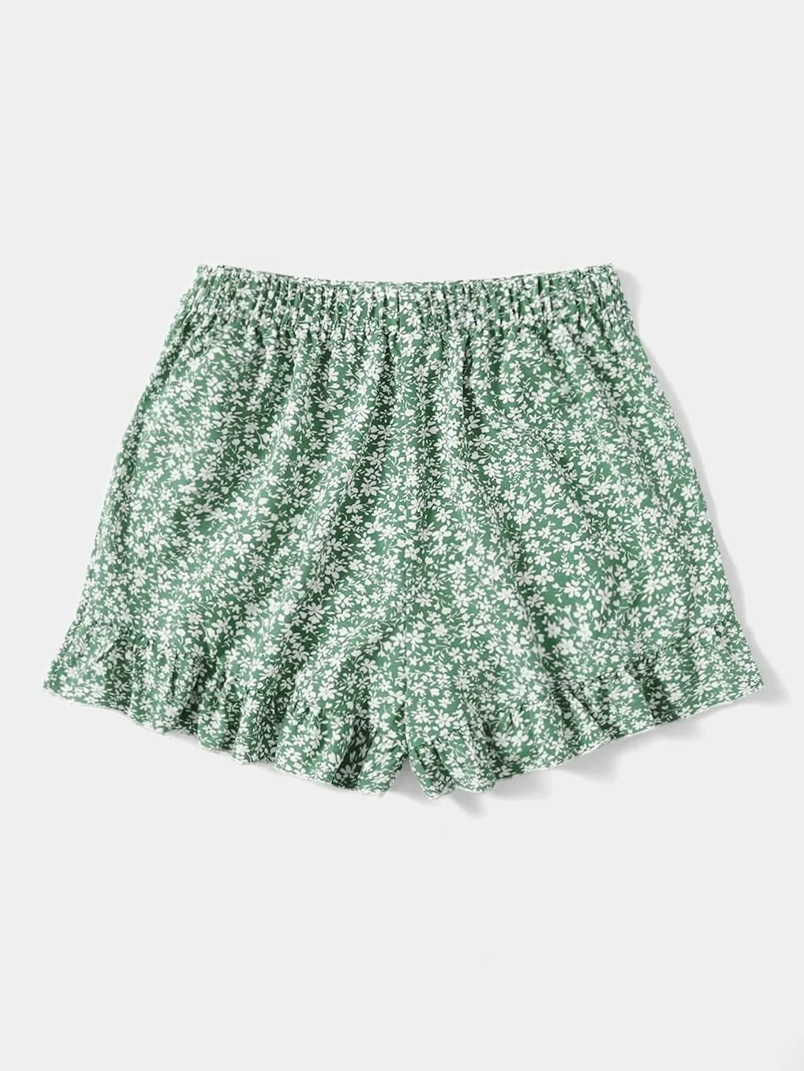 MakeMeChic Women's Boho Floral Print Elastic Waist Ruffle Wrap Tie Skorts Skirt Skorts