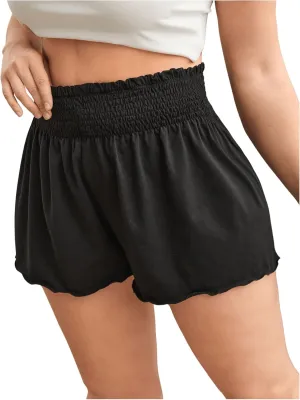 MakeMeChic Women's Plus Size Casual Summer High Waisted Wide Leg Scallop Trim Mini Shorts