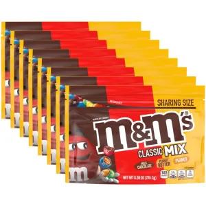 M&M'S Classic Mix of Peanut, Peanut Butter & Milk Chocolate Candy, Sharing Size, 8.3 oz Bags (Pack of 8)