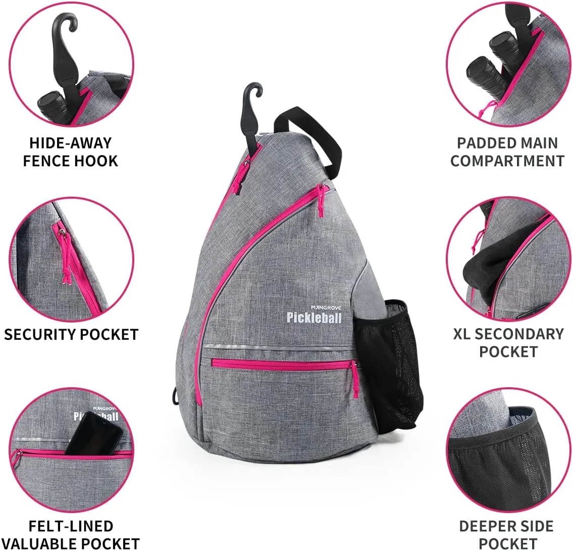 Mangrove Pickleball Bag, Men's & Women's Pickleball Backpack, Adjustable Sling Bag w/Fence Hook/Large Capacity/Safety Pocket