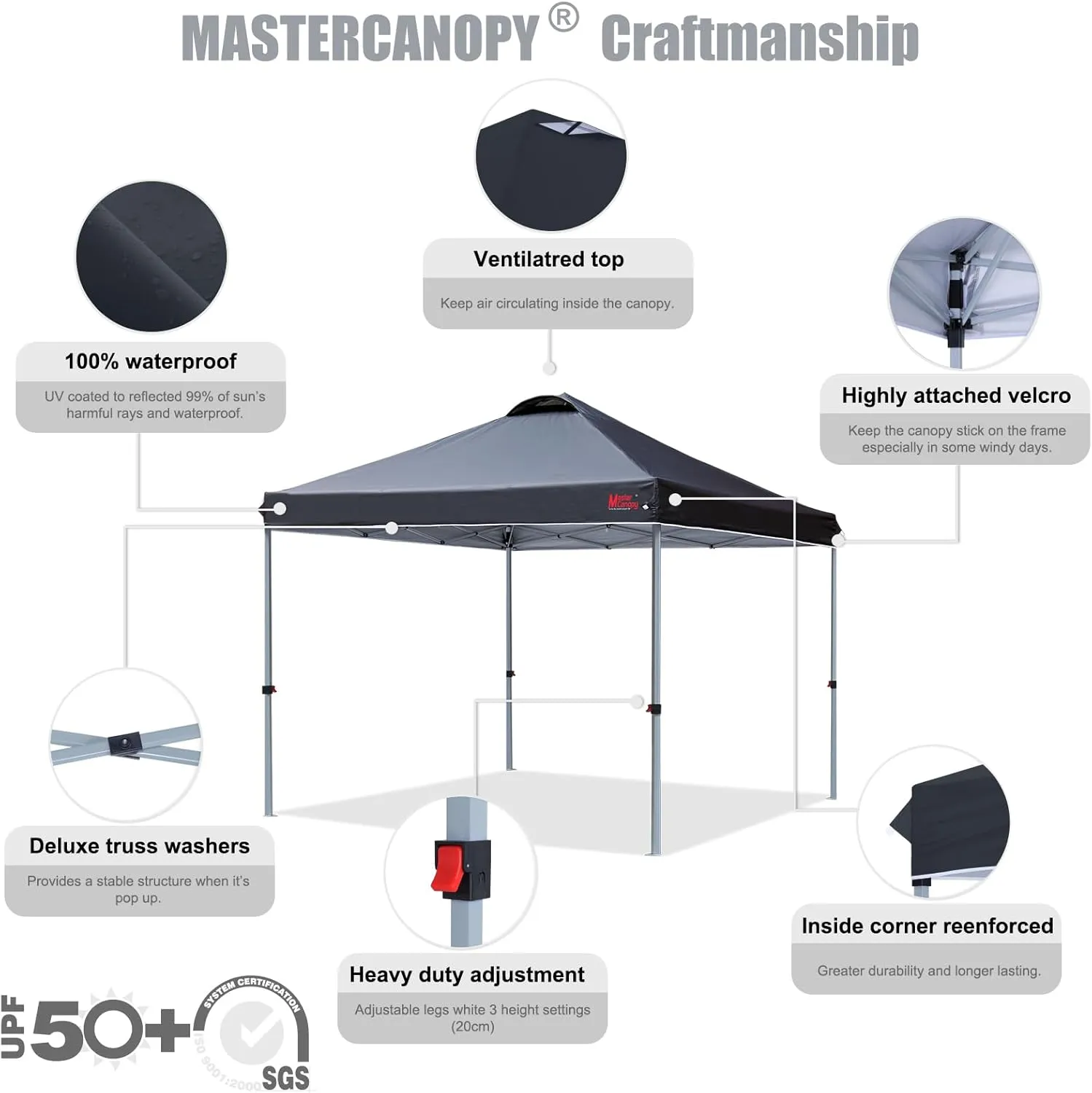 MASTERCANOPY Durable Pop-up Canopy Tent with Roller Bag (10x10, Black)
