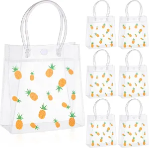 Maxdot 24 Pcs Pineapple Gift Bags Plastic Clear Hawaiian Treat Tote Bags with Handles Waterproof Portable Luau Party Favor for Summer Beach Tropical Party Birthday, 5.9 x 2.7 x 6.3 Inch