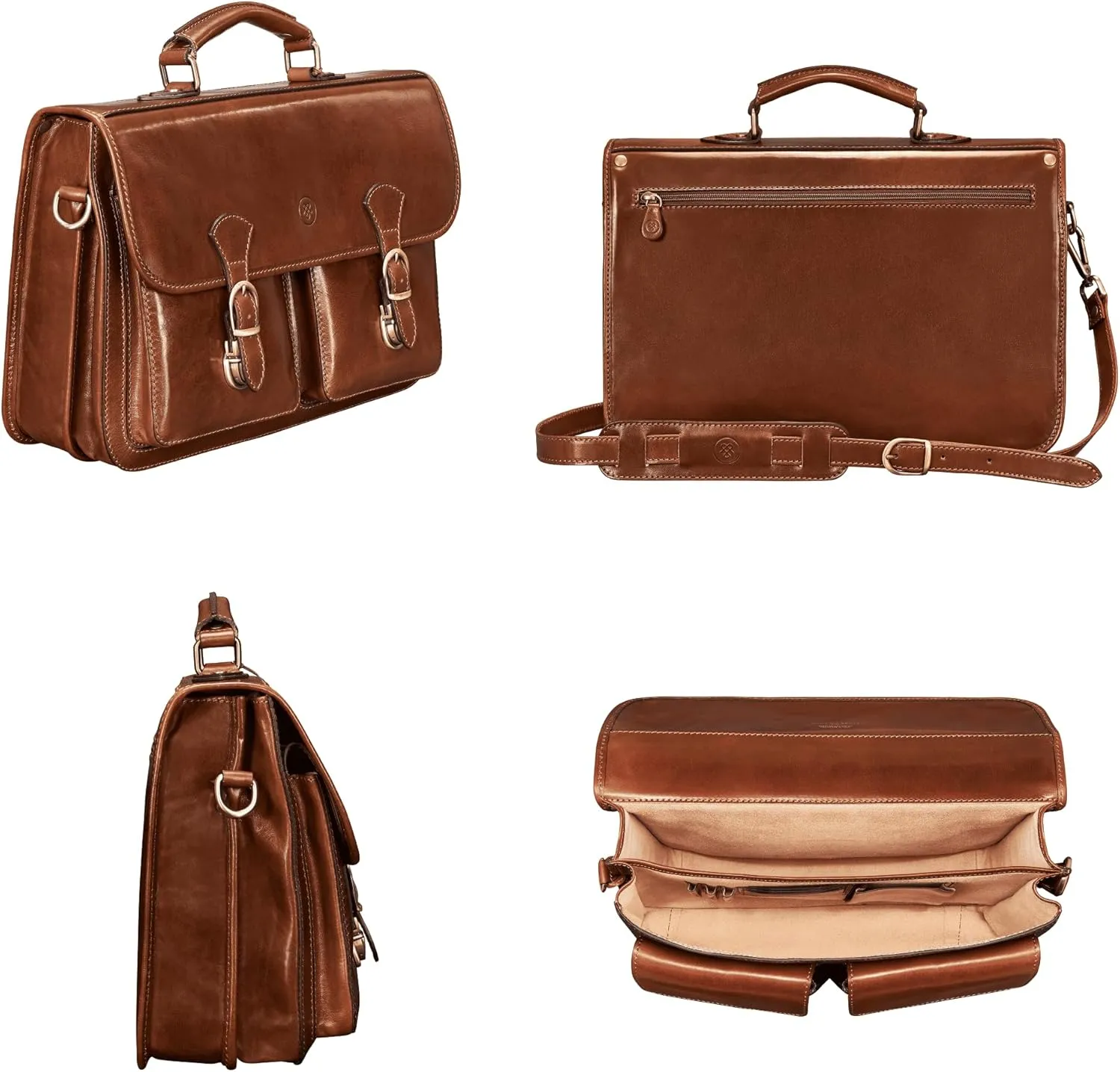 Maxwell Scott - Mens Luxury Italian Leather Classic 15" 16" Laptop/Satchel Briefcase Bag with Padded Section - The Loreto