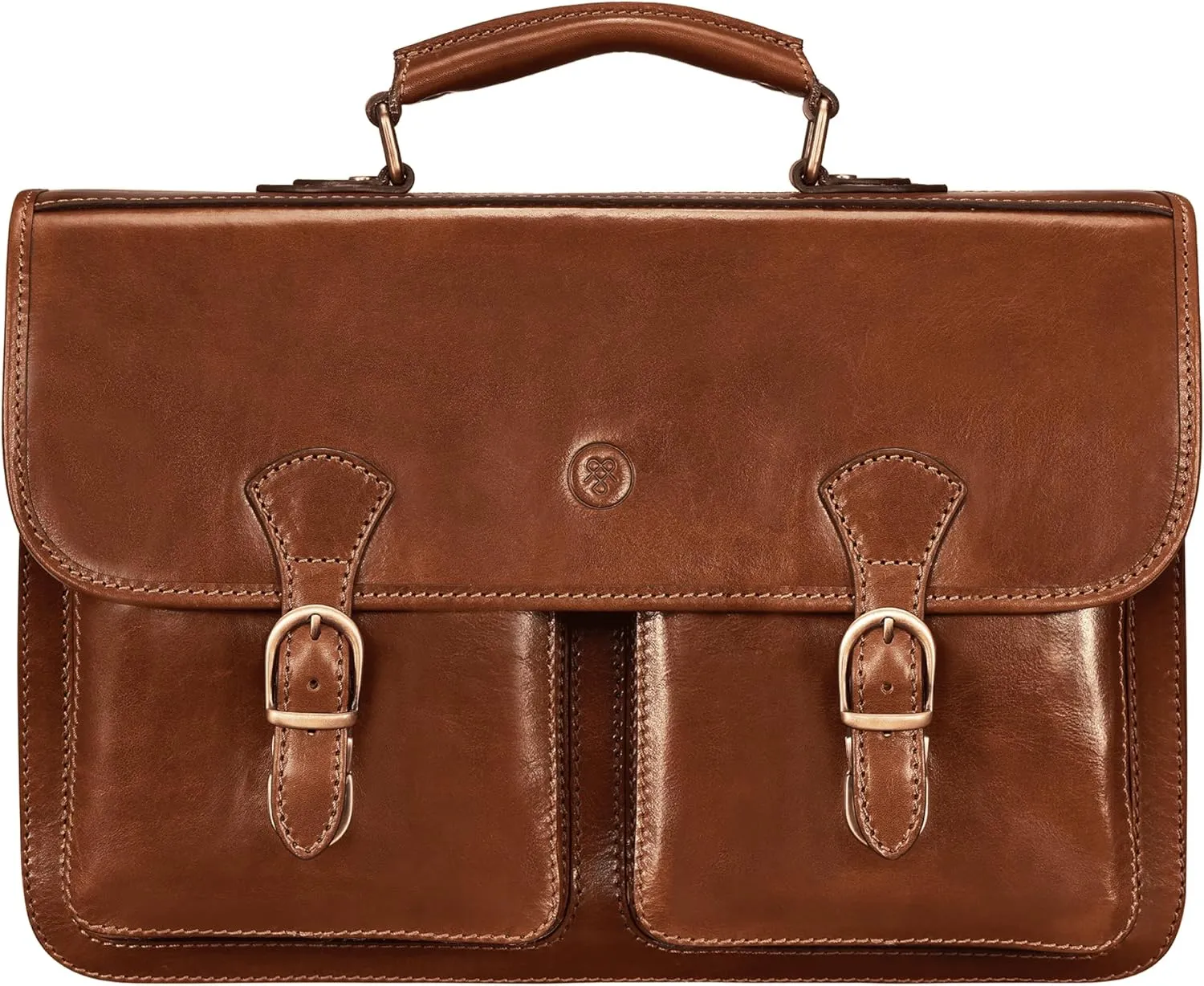 Maxwell Scott - Mens Luxury Italian Leather Classic 15" 16" Laptop/Satchel Briefcase Bag with Padded Section - The Loreto