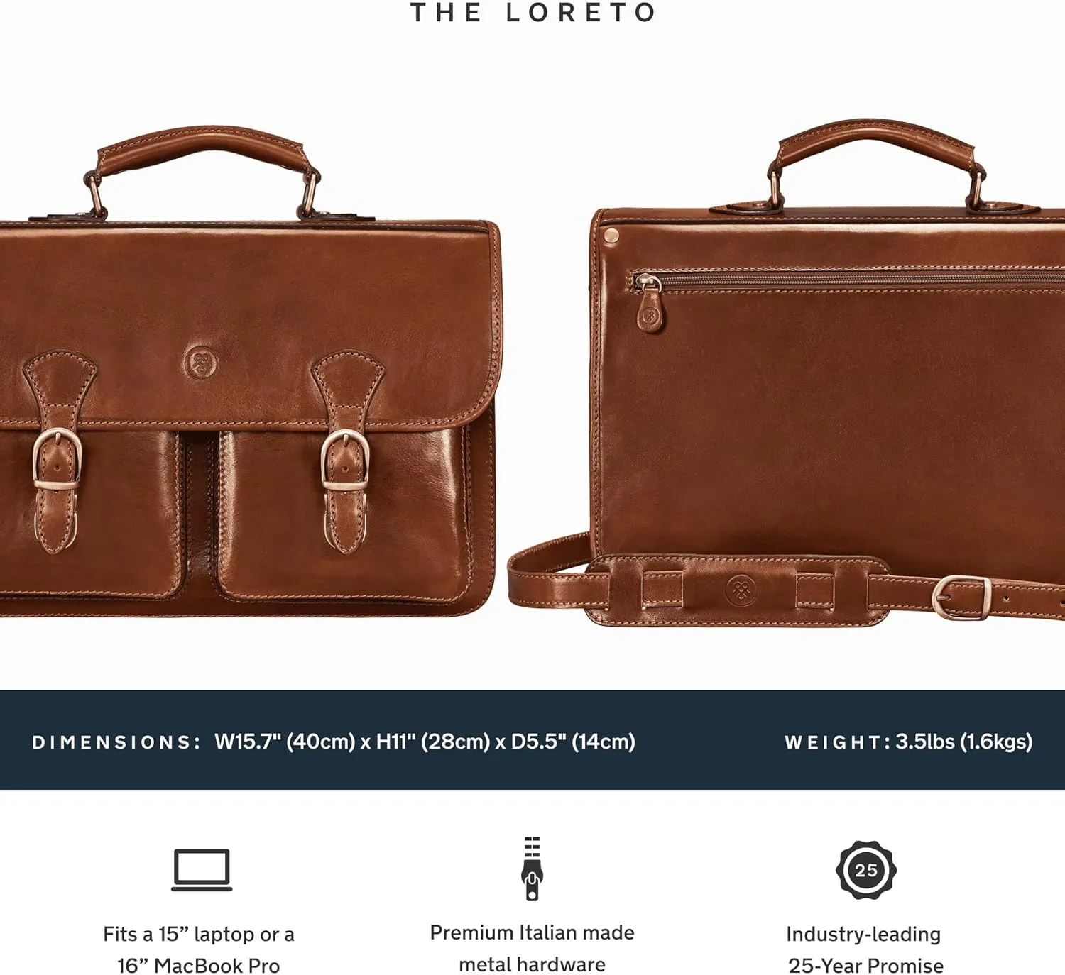 Maxwell Scott - Mens Luxury Italian Leather Classic 15" 16" Laptop/Satchel Briefcase Bag with Padded Section - The Loreto