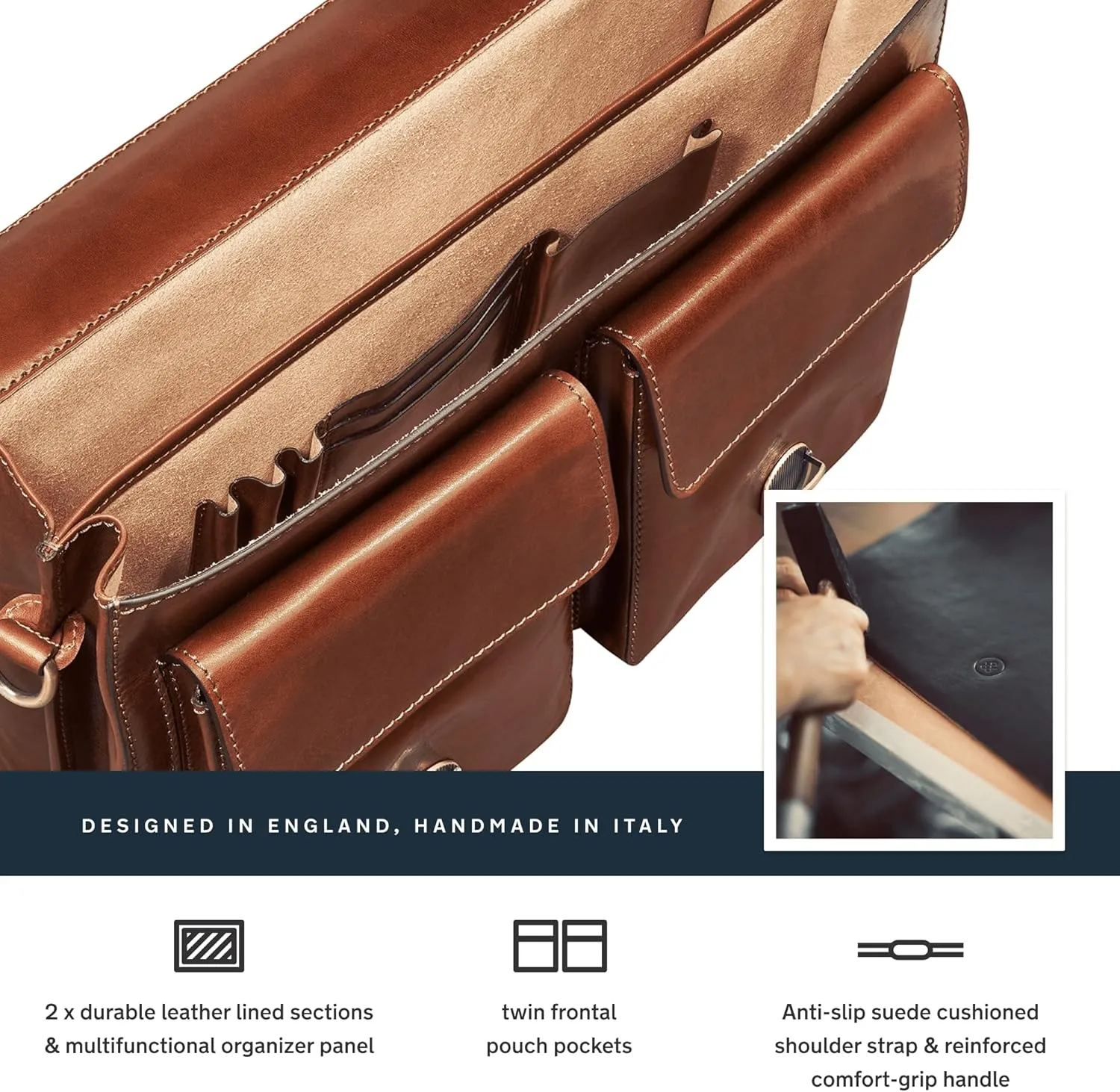 Maxwell Scott - Mens Luxury Italian Leather Classic 15" 16" Laptop/Satchel Briefcase Bag with Padded Section - The Loreto