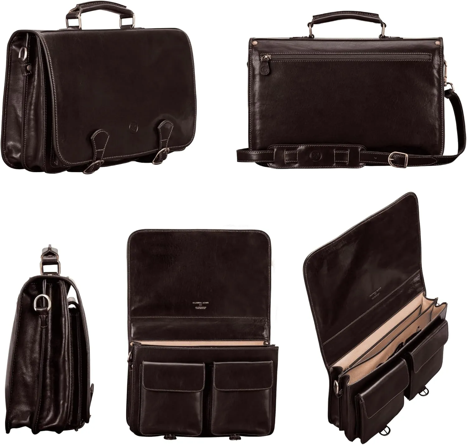 Maxwell Scott - Mens Luxury Leather Full Grain Satchel Briefcase Bag - 2 Section for Laptop - Handmade In Italy- The Jesolo2