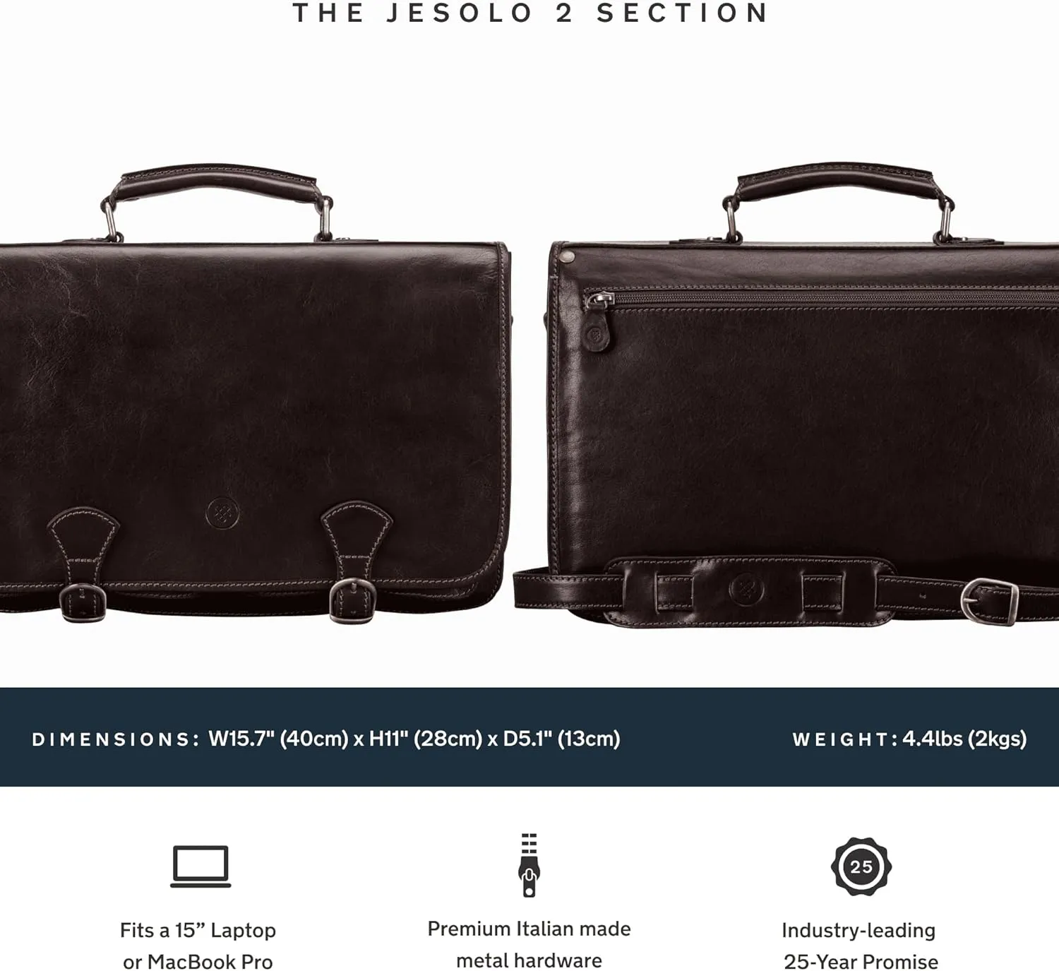 Maxwell Scott - Mens Luxury Leather Full Grain Satchel Briefcase Bag - 2 Section for Laptop - Handmade In Italy- The Jesolo2