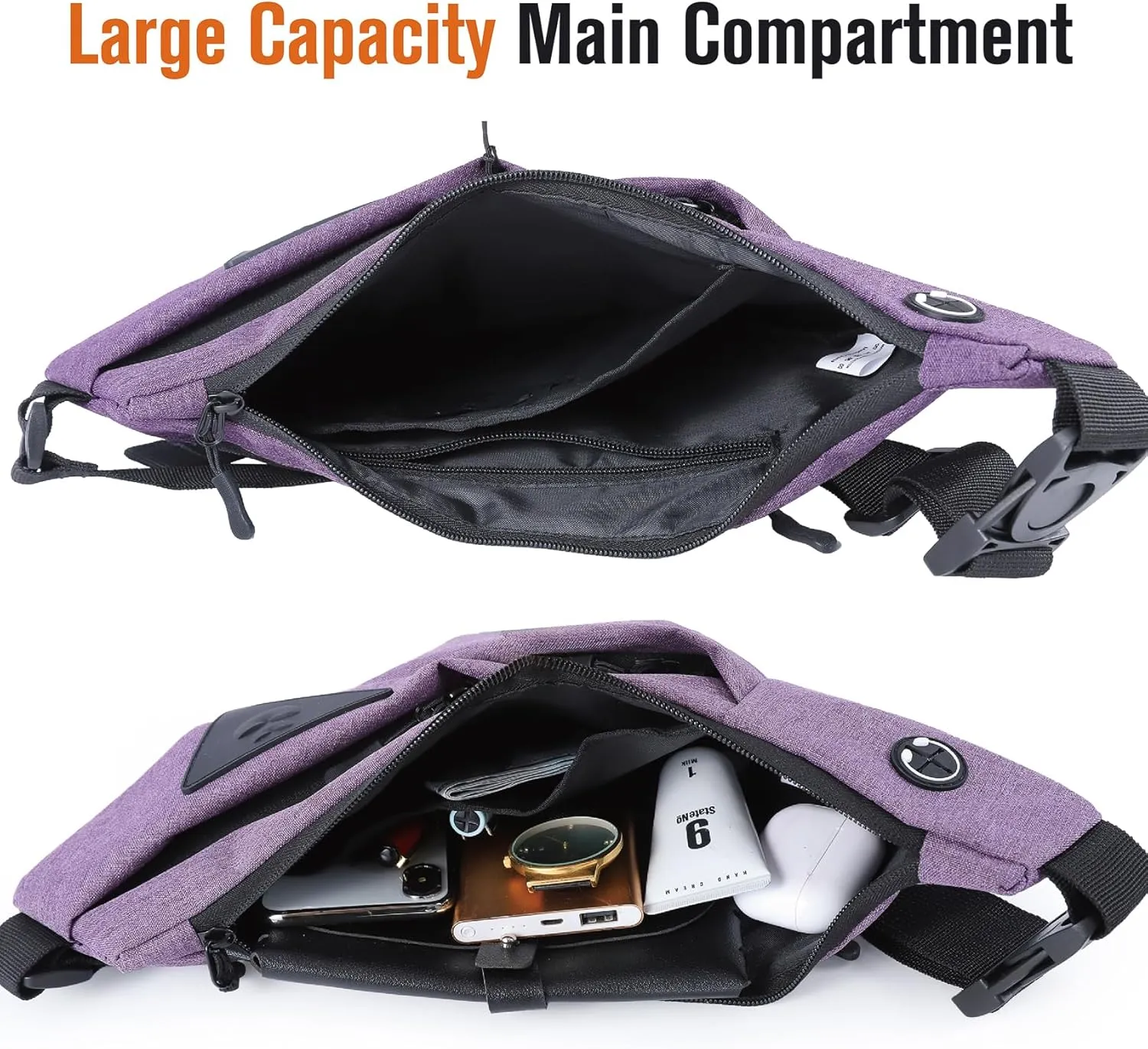 MAYMOONER Sling Crossbody Shoulder Bag Women Men, Anti theft One Strap Chest Bags Slim Backpack for Travel Sport Walking Biking Purple