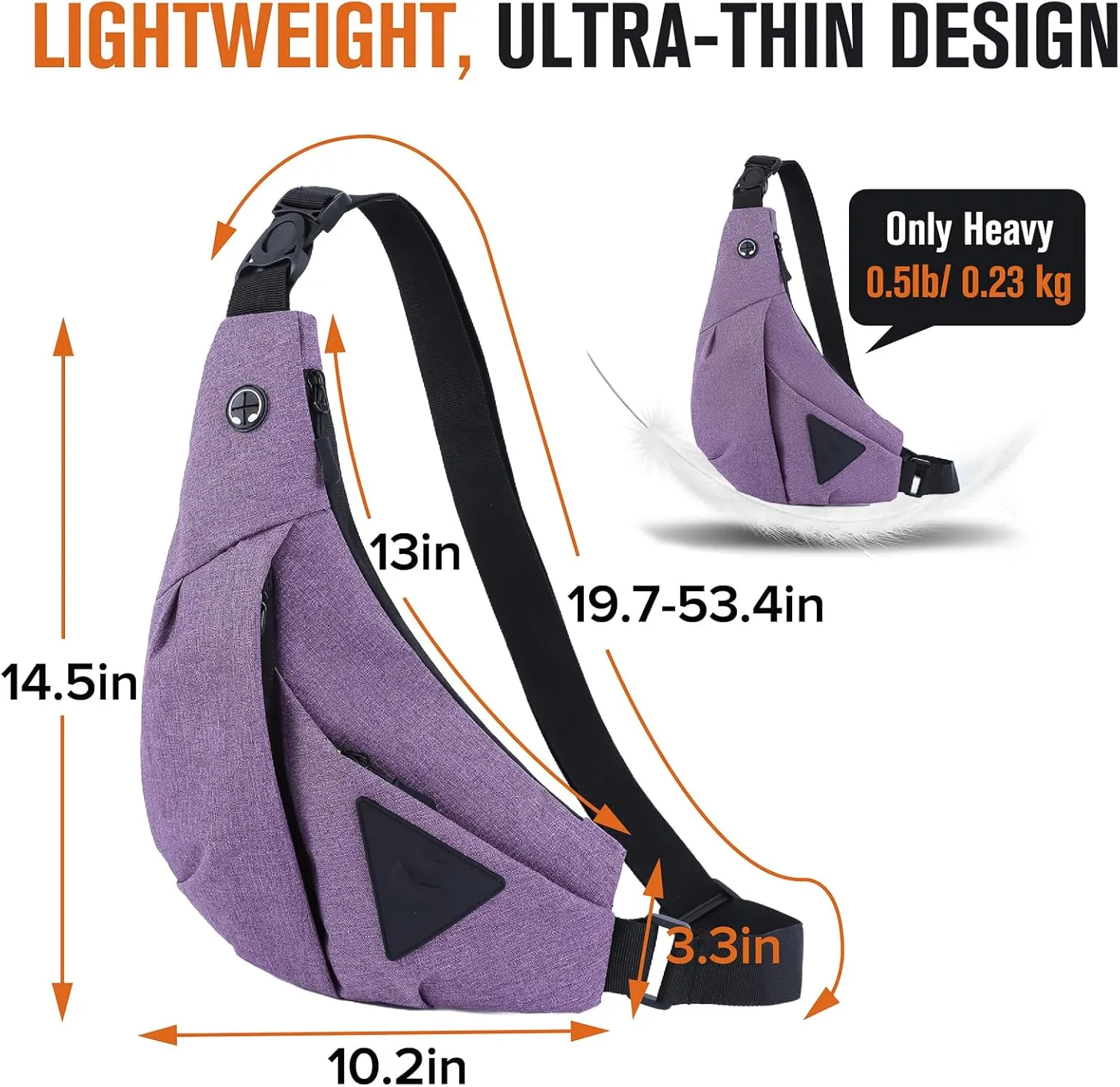 MAYMOONER Sling Crossbody Shoulder Bag Women Men, Anti theft One Strap Chest Bags Slim Backpack for Travel Sport Walking Biking Purple