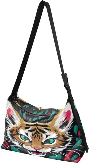 MCHIVER Cute Tiger Roar Hobo Shoulder Bag for Women Men PU Leather Crossbody Bag Slouchy Tote Handbags for Shopping Working Traveling