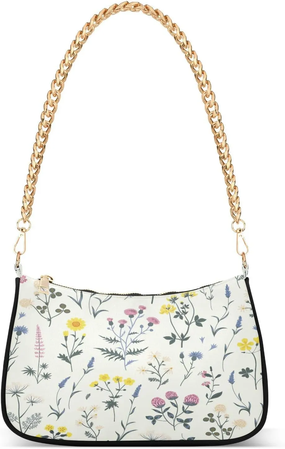 Meadow Wildflower Boho Floral Herb Womens Shoulder Bag for Women Girls Hobo Tote Handbag Gold Chain Crossbody Bag with Zipper Clutch Purse Handbags