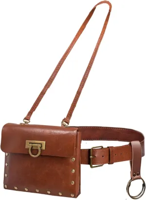 Medieval Leather Belt Pouch, Renaissance Waist Bag, Festival Crossbody Phone Wallet (1Brown)