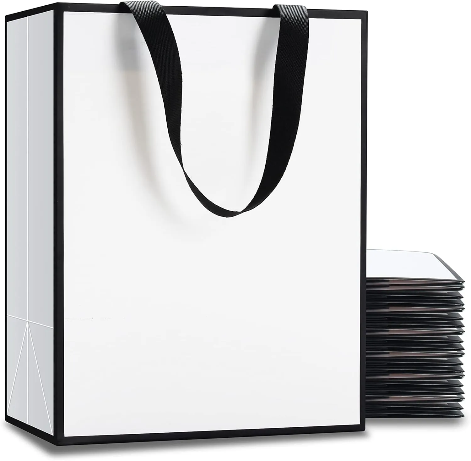 Medium Black and White Gift Bags, 20Pcs 8"x4.25"x10.5" Black and White Paper Gift Bags with Ribbon Handle Bulk,Party,Birthday,Wedding,Retail