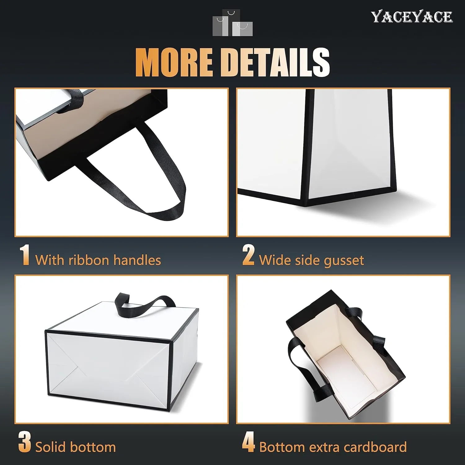 Medium Black and White Gift Bags, 20Pcs 8"x4.25"x10.5" Black and White Paper Gift Bags with Ribbon Handle Bulk,Party,Birthday,Wedding,Retail