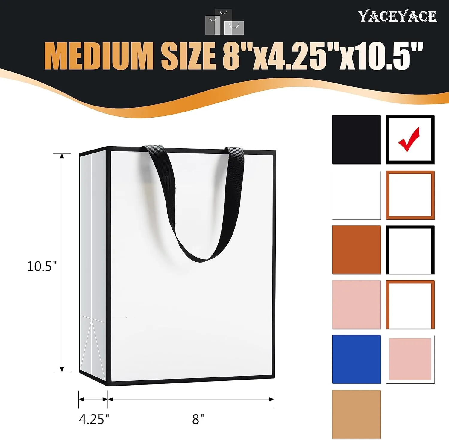 Medium Black and White Gift Bags, 20Pcs 8"x4.25"x10.5" Black and White Paper Gift Bags with Ribbon Handle Bulk,Party,Birthday,Wedding,Retail