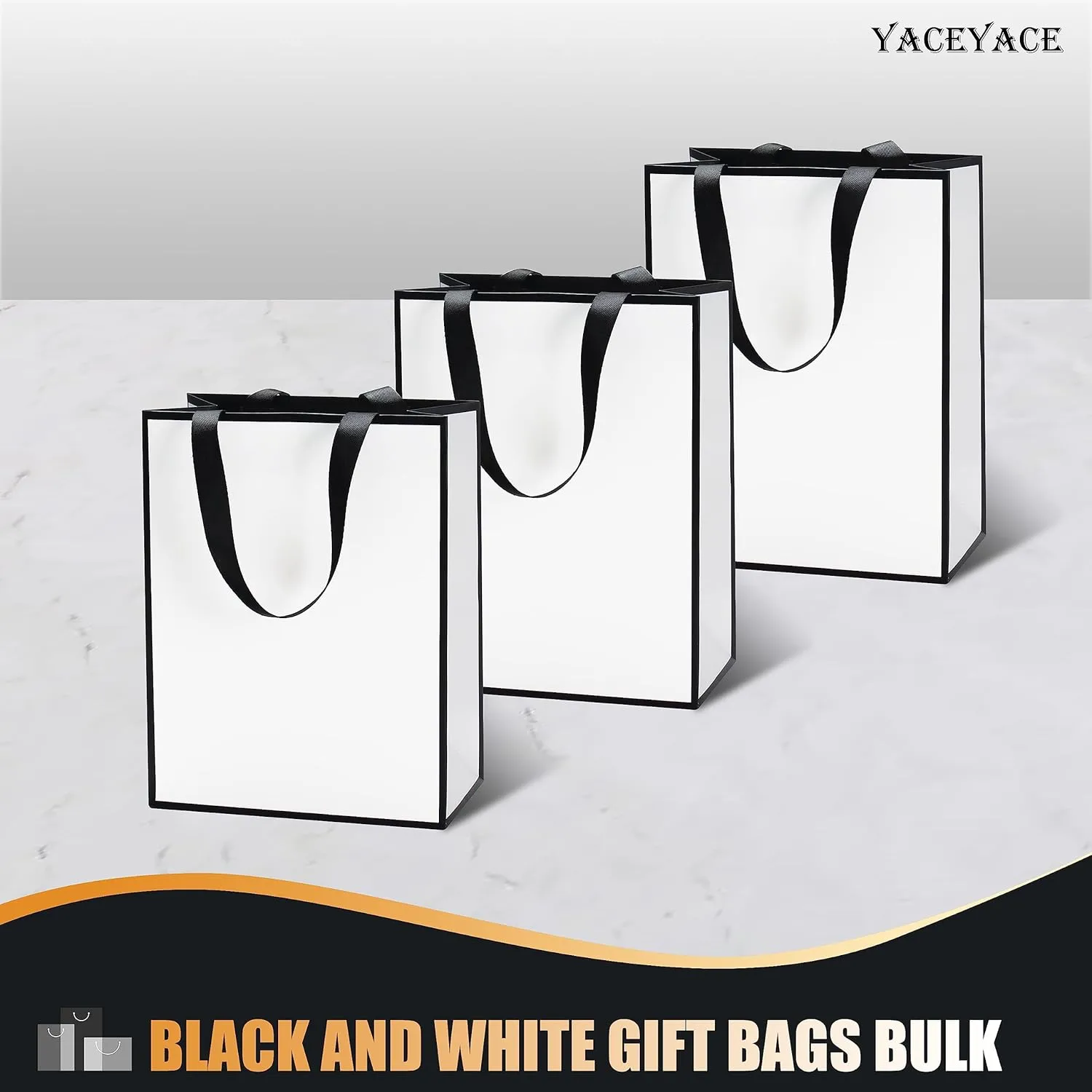 Medium Black and White Gift Bags, 20Pcs 8"x4.25"x10.5" Black and White Paper Gift Bags with Ribbon Handle Bulk,Party,Birthday,Wedding,Retail