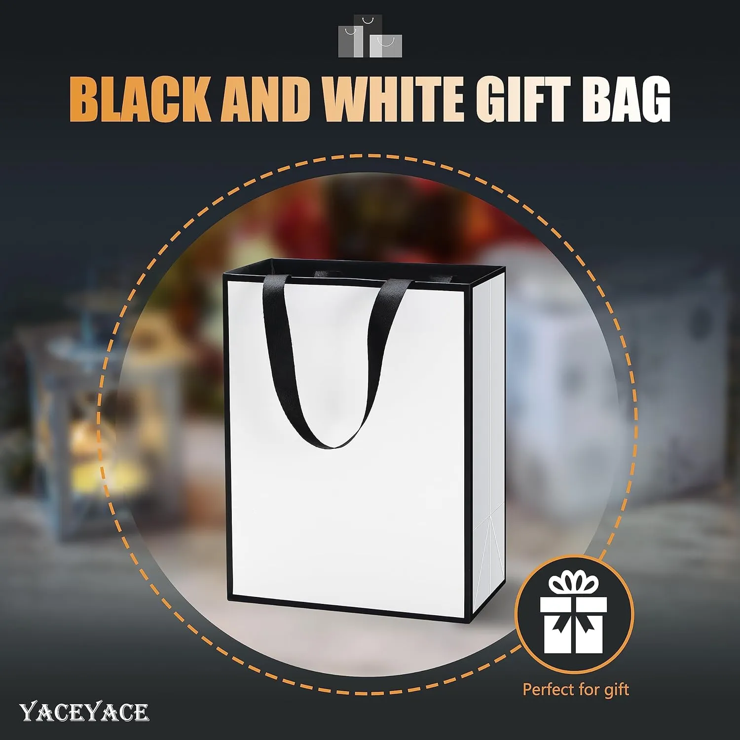Medium Black and White Gift Bags, 20Pcs 8"x4.25"x10.5" Black and White Paper Gift Bags with Ribbon Handle Bulk,Party,Birthday,Wedding,Retail