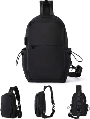 Medium Black Black Sling Bag for Men and Women - Sport Crossbody Backpack for Pickleball, Tennis, Racketball